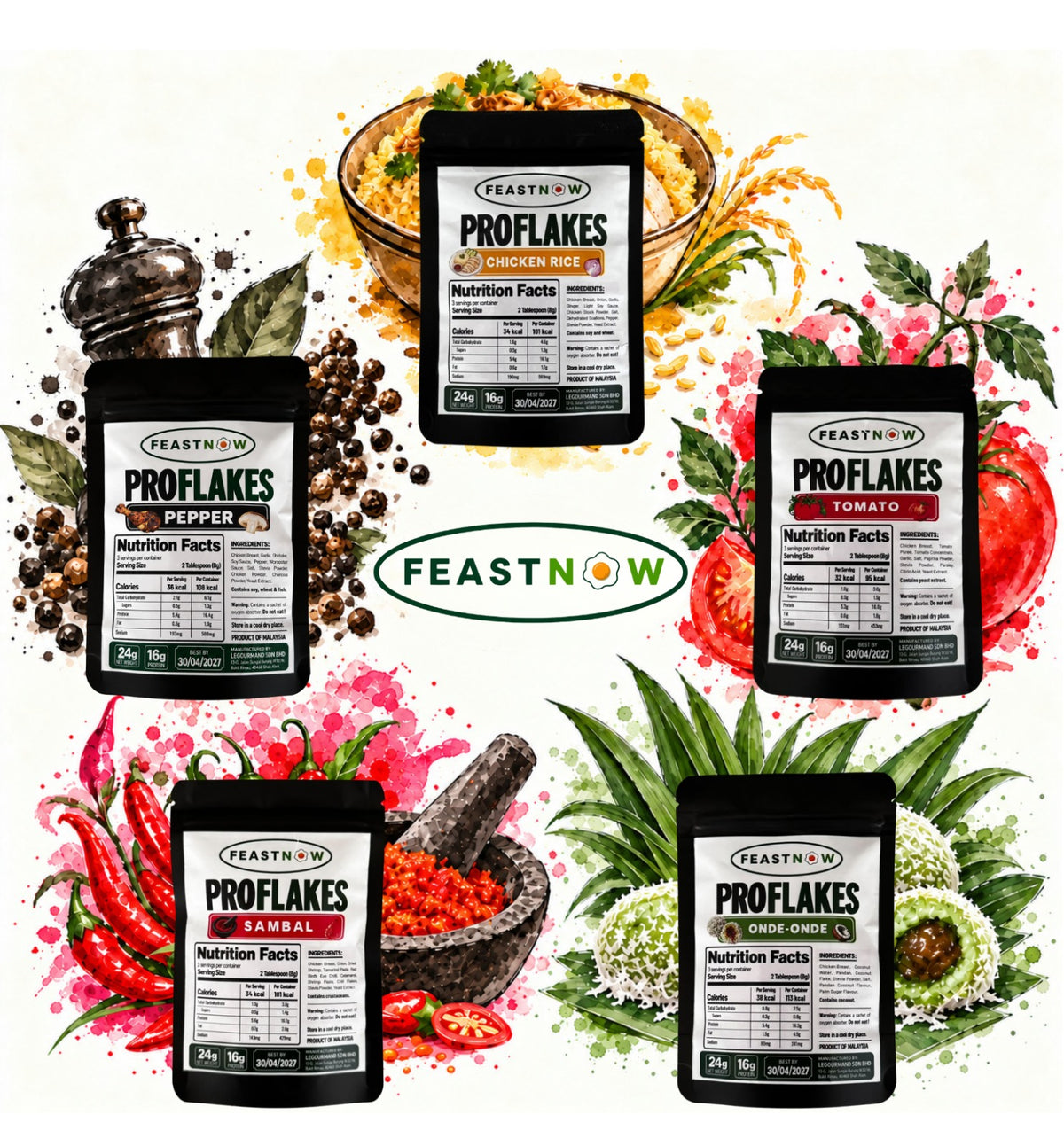 FeastNow ProFlakes high-protein chicken flakes flavour range