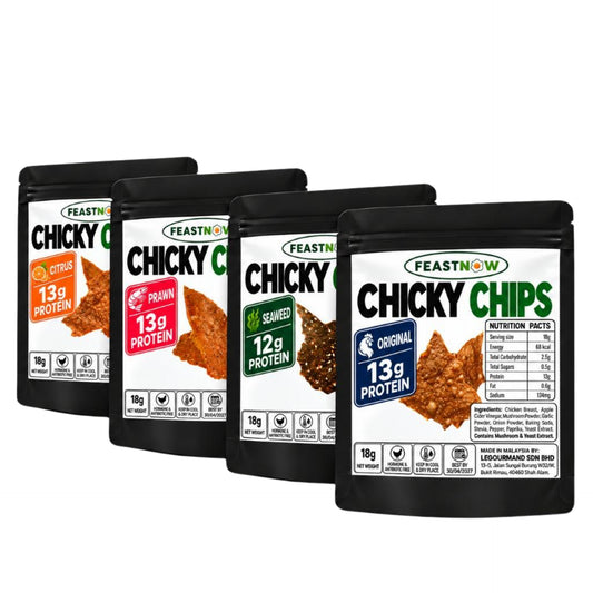 FeastNow Chicky Chips Mix Bundle – 4 x 18g high-protein chicken chips, assorted flavours