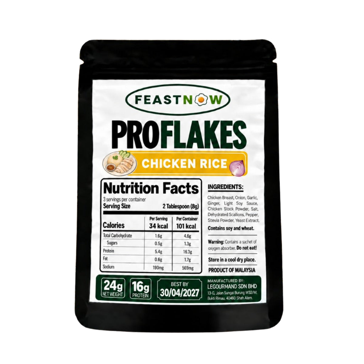 FeastNow ProFlakes Chicken Rice 24g pack – high-protein chicken breast flakes