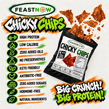 FeastNow Chicky Chips benefits – high-protein snack made from real chicken breast