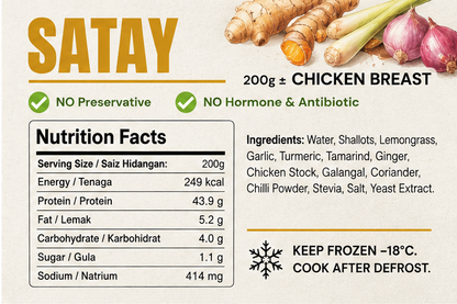 FeastNow Satay marinated chicken nutrition facts label #Satay