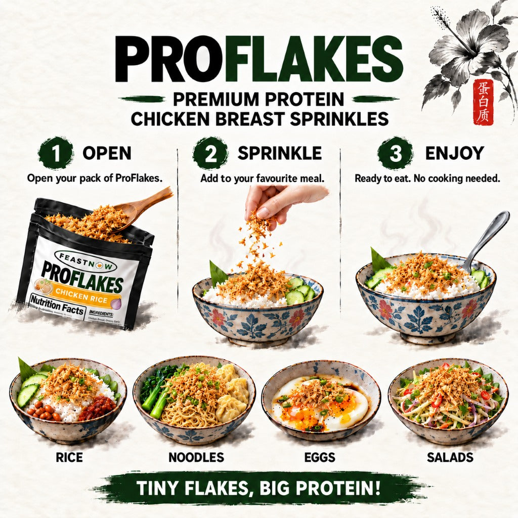 How to eat FeastNow ProFlakes – sprinkle on rice, noodles, eggs, porridge or salad