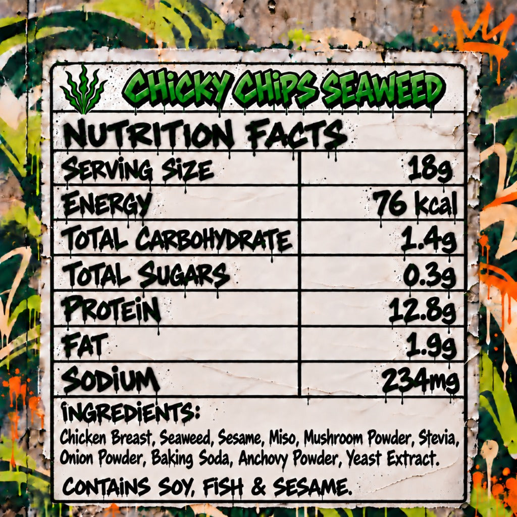 FeastNow Chicky Chips Miso Seaweed nutrition facts label #Miso Seaweed